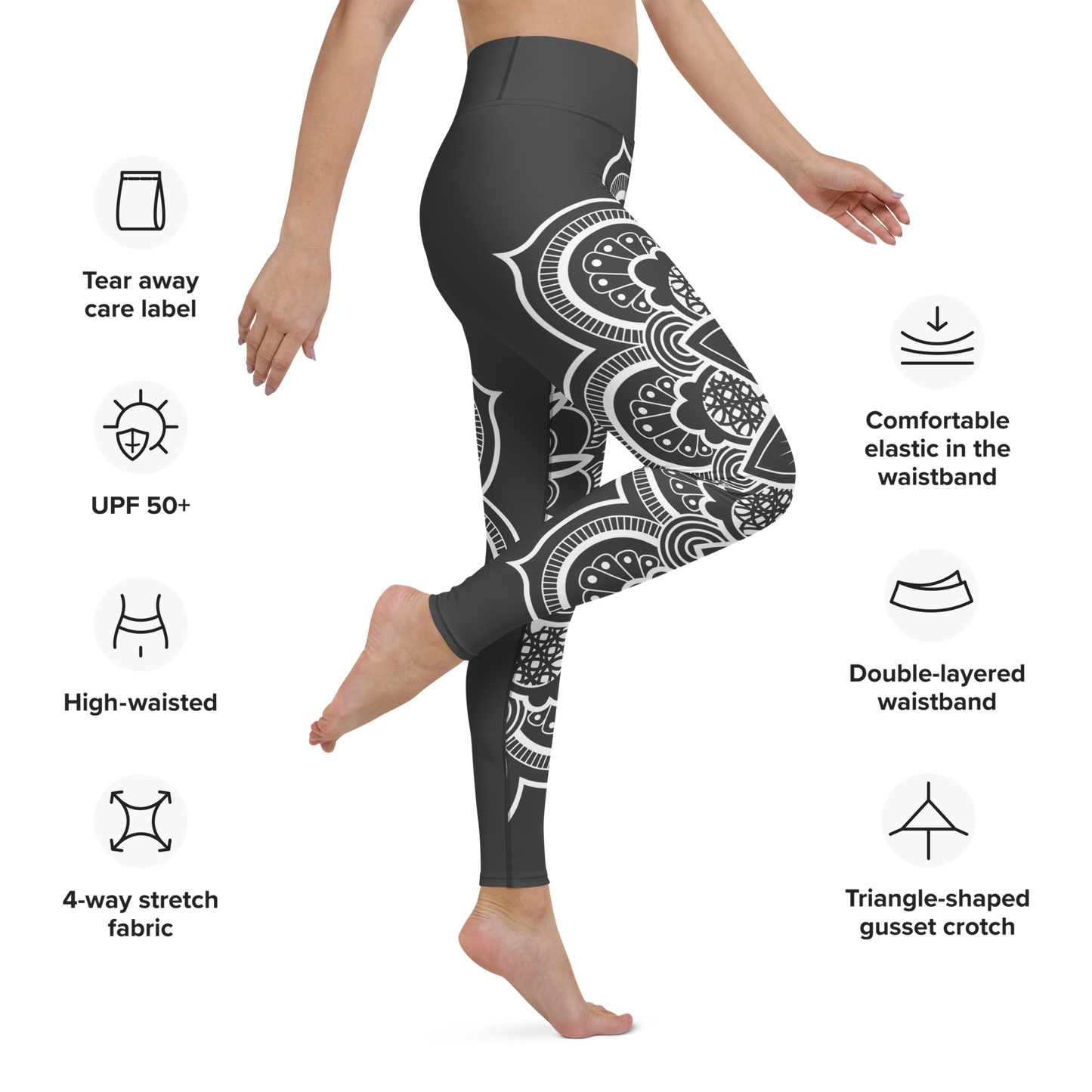 Wrap Around Mandala Carbon Yoga Leggings