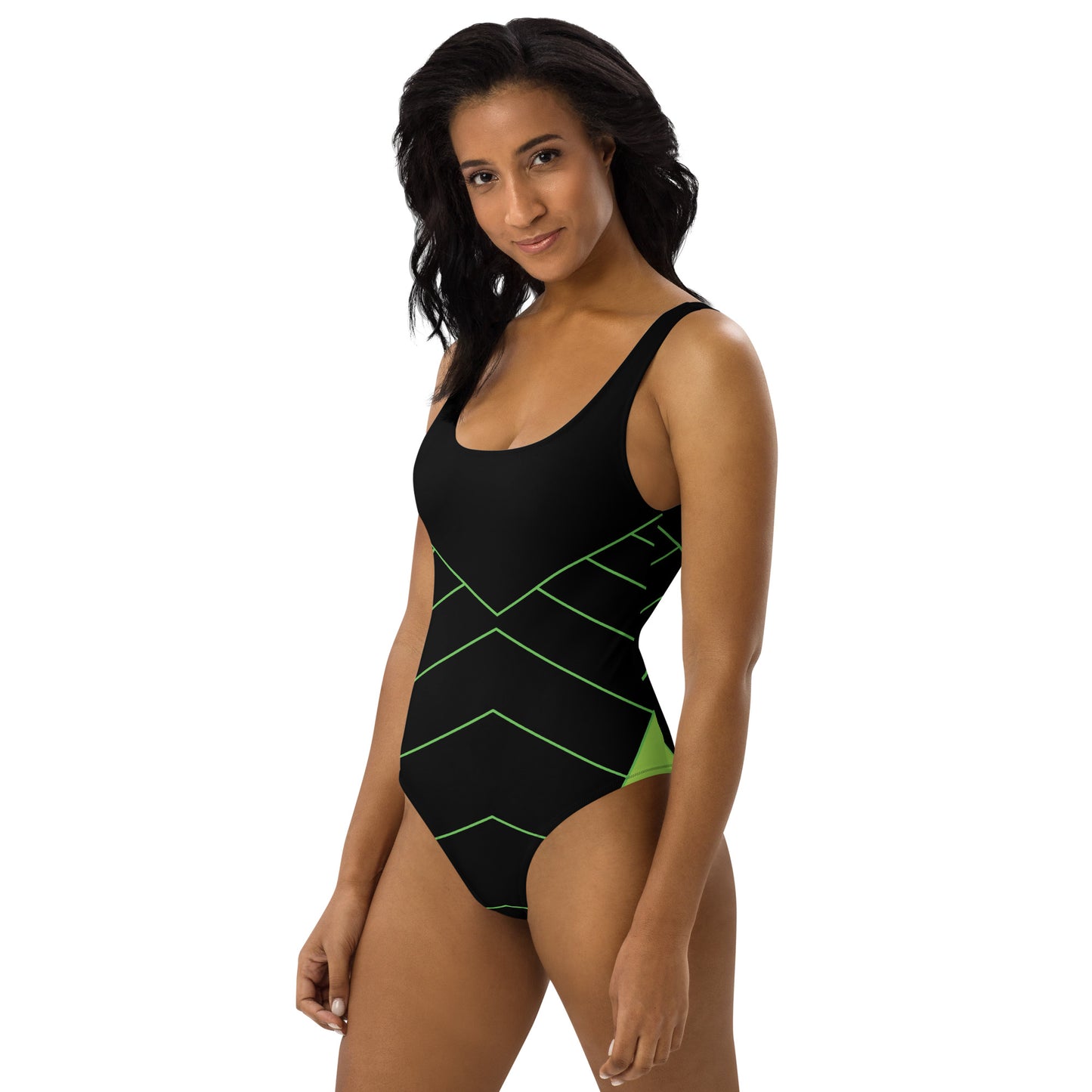 Geometric Green and black Swimsuit