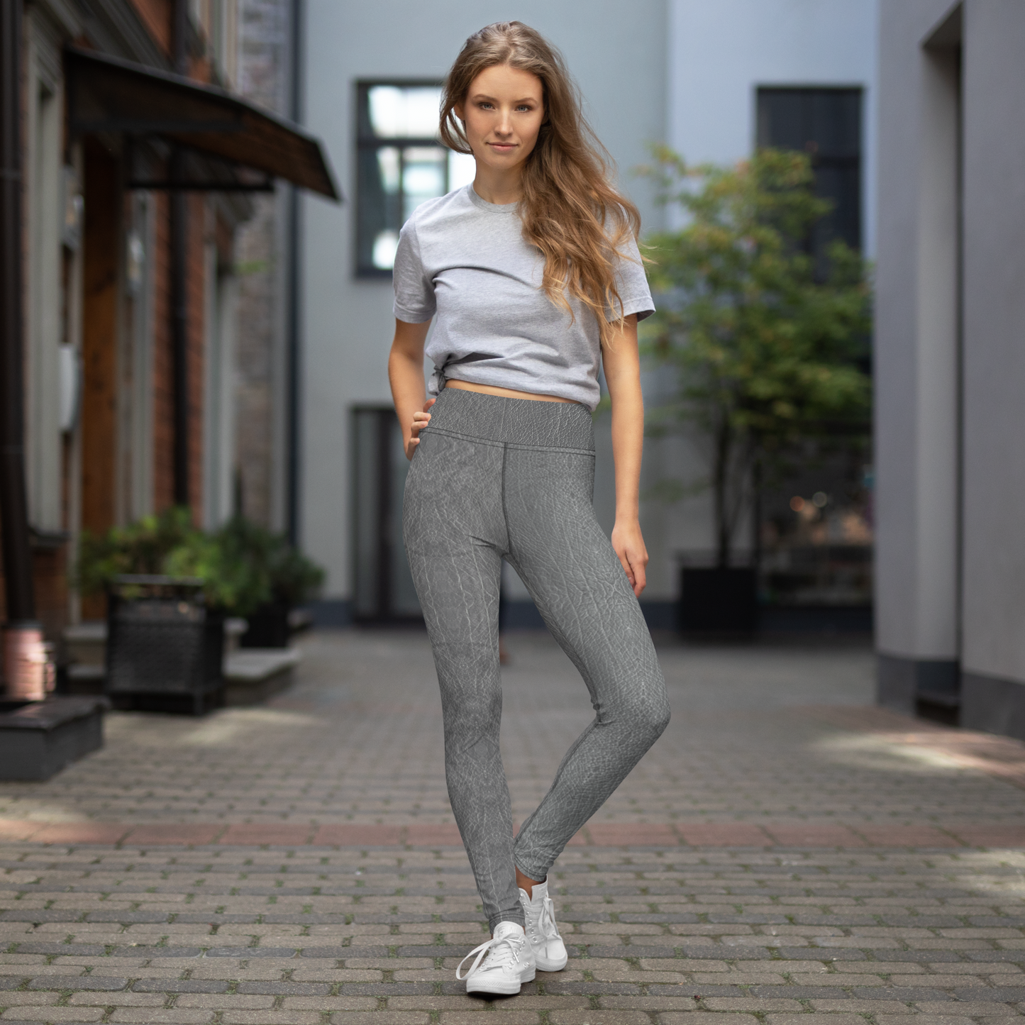 Grey Leather Illusion Yoga Leggings