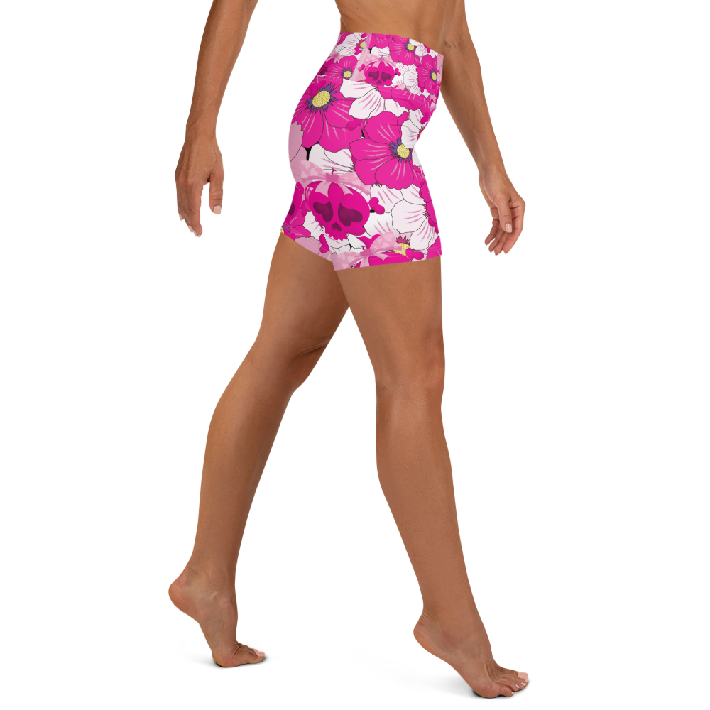 Pink Flowers and Skulls Yoga shorts