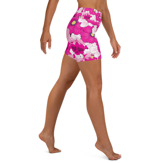 Pink Flowers and Skulls Yoga shorts